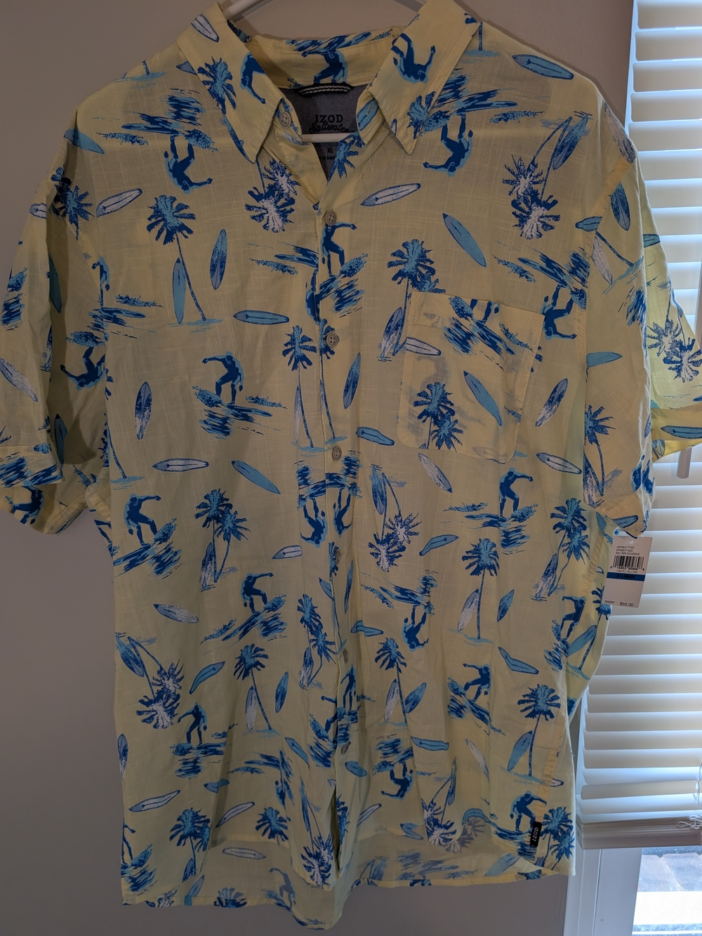 Izod Pale Yellow Short-Sleeve Surf Print Button-Down Shirt